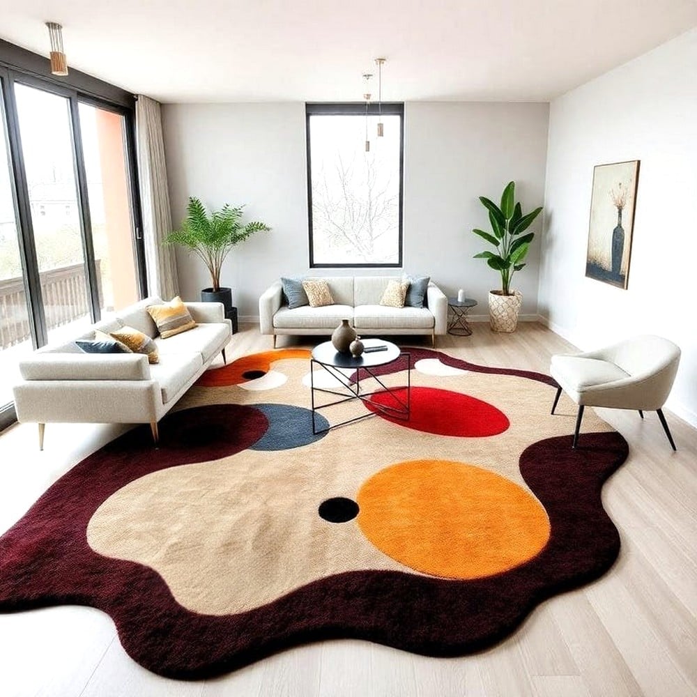 Handcrafted Organic Multicolor Abstract Living Rug